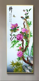 原创玄关牡丹喜鹊静字装饰画壁画