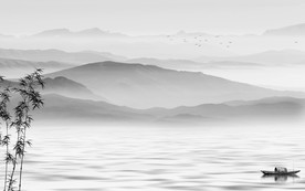 精品灰色山水壁画 TIF分层