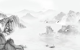 中国风灰色意境山水 TIF分层