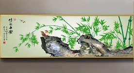 原创竹子花鸟竹报平安无框画