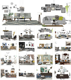 客厅软装组合模型