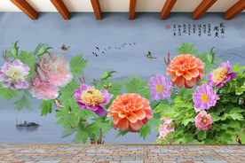 原创牡丹客厅风景画背景墙装饰画
