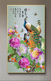 原创玄关牡丹孔雀国色天香背景墙