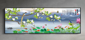 原创玉兰荷花喜鹊雅啥兰香背景墙