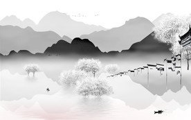 山水装饰中式壁画 TIF分层