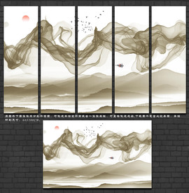 禅意山水画 山水壁画 山水背景