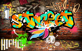 个性砖墙街头涂鸦骷髅头工装背景