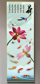 原创玄关荷花鲤鱼荷塘鱼趣装饰画
