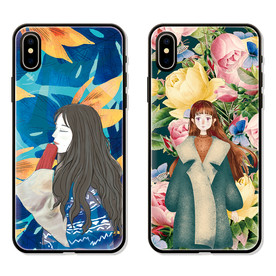 清新花卉女孩插画手机壳