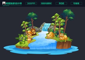 卡通岛屿和狮子