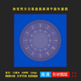 故宫梵文日晷盘面高清平面矢量图