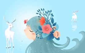 手绘梦幻麋鹿壁画背景墙装饰画图