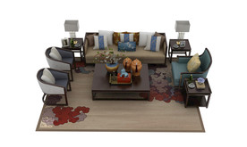 禅意中式沙发组合模型