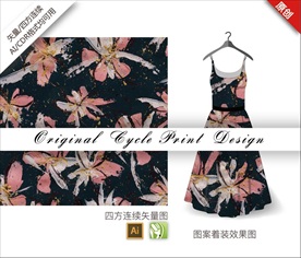 手绘枙子花四方连续