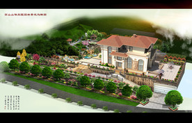 山体别墅园林景观鸟瞰图