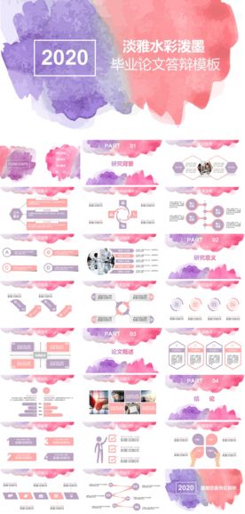 淡雅水彩泼墨毕业论文答辩模板