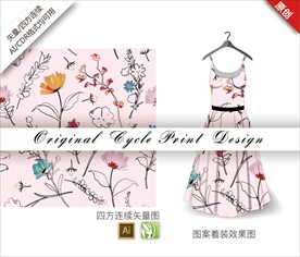 矢量手绘金盏花四方连续