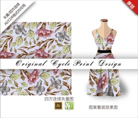 矢量手绘康乃馨四方连续