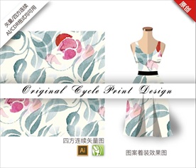 矢量手绘水彩四方连续