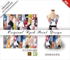 矢量手绘马四方连续