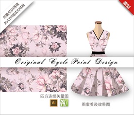 矢量淡雅月季四方连续