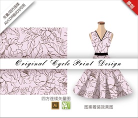 线描长寿花四方连续