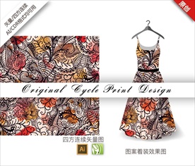 抽象手绘羽毛尾巴四方连续