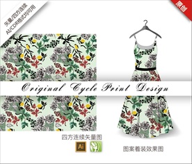 矢量手绘玫瑰四方连续