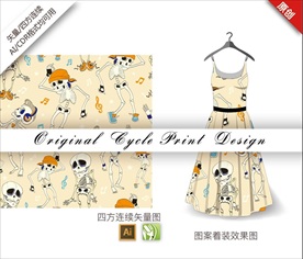 矢量音乐骷髅四方连续