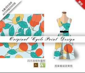 矢量线描桃子四方连续