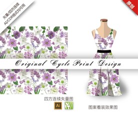 矢量手绘梨花四方连续