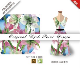 矢量手绘百合四方连续