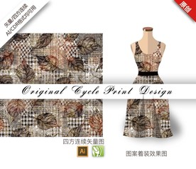 矢量水墨条纹树叶四方连续