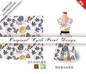 矢量石榴花叶四方连续