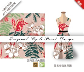 矢量写实昙花四方连续