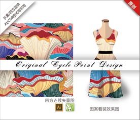 矢量抽象蘑菇四方连续