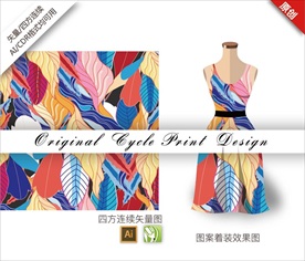 矢量抽象树叶花梗四方连续