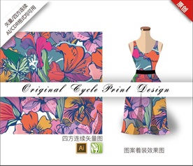 矢量抽象杜鹃花四方连续