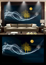 中式线条山水背景墙