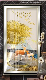 发财树麋鹿玄关装饰画