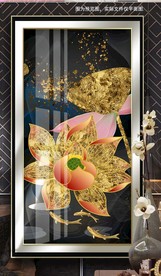 荷叶荷花金色玄关别墅挂画
