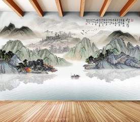 原创水墨山水风景画背景墙