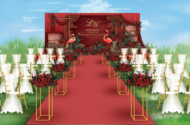红色户外婚礼仪式区