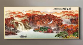 原创水墨山水鸿运当头风景背景墙