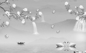 灰色中国风山水画 TIF分层