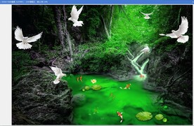 流水生财风景画山水电视沙发背景