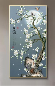 原创玄关手绘梅花花鸟装饰画壁画