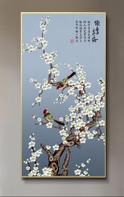 原创玄关手绘梅花喜鹊装饰画壁画