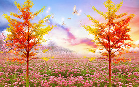 薰衣草田园电视背景墙