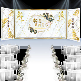 金色爵士白大理石欧式婚礼背景墙